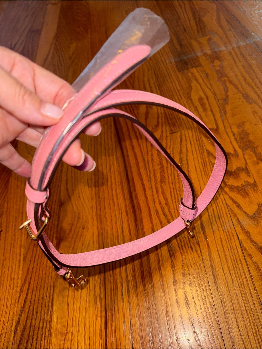 Coach Pink Leather Adjustable Bag Strap with Gold tone Hardware